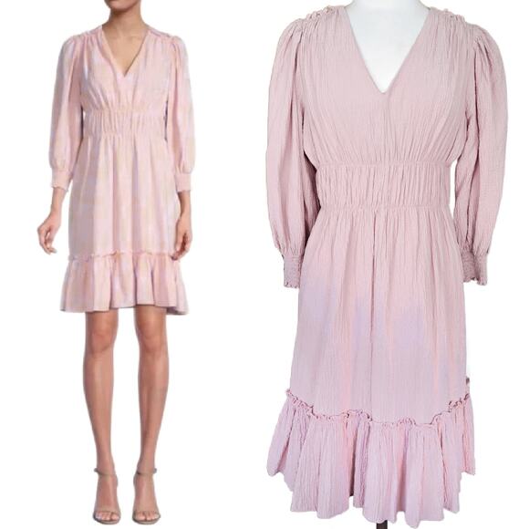 Calvin Klein Tiered Gauzy Smocked Dress Size 8 Dusty Rose - Picture 1 of 13